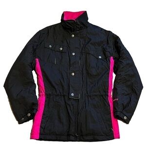 Roffe Men’s Super Charger Ski Jacket Vintage Black Neon Pink Green Small Zip Up
